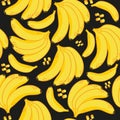 Vector bananas seamless pattern. Tropical fruits ripe bananas.